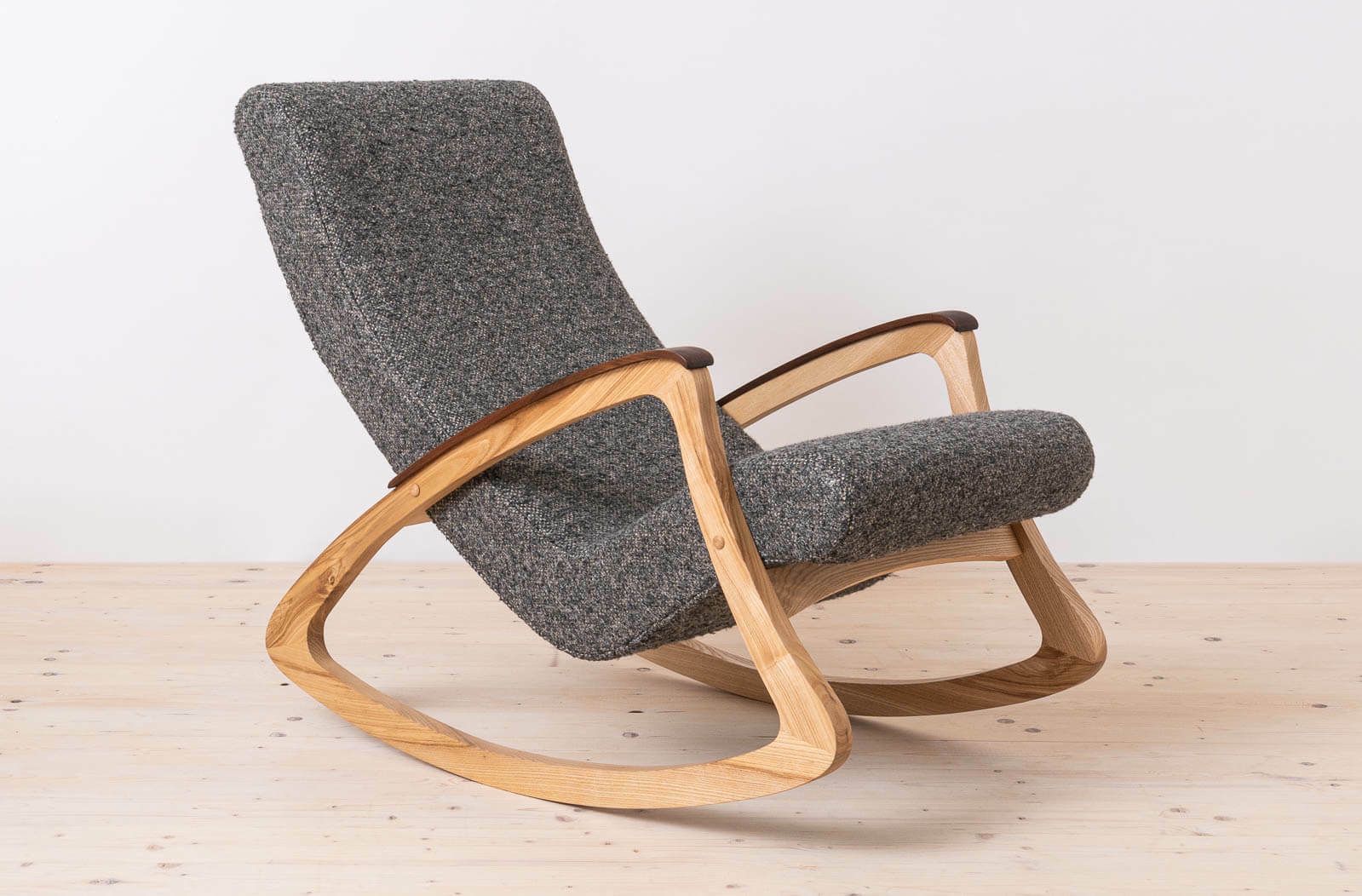 Vintage Rocking Chair, Czechoslovakia, 1950s, Reupholstered In Charcoal Grey Boucle photo furniture