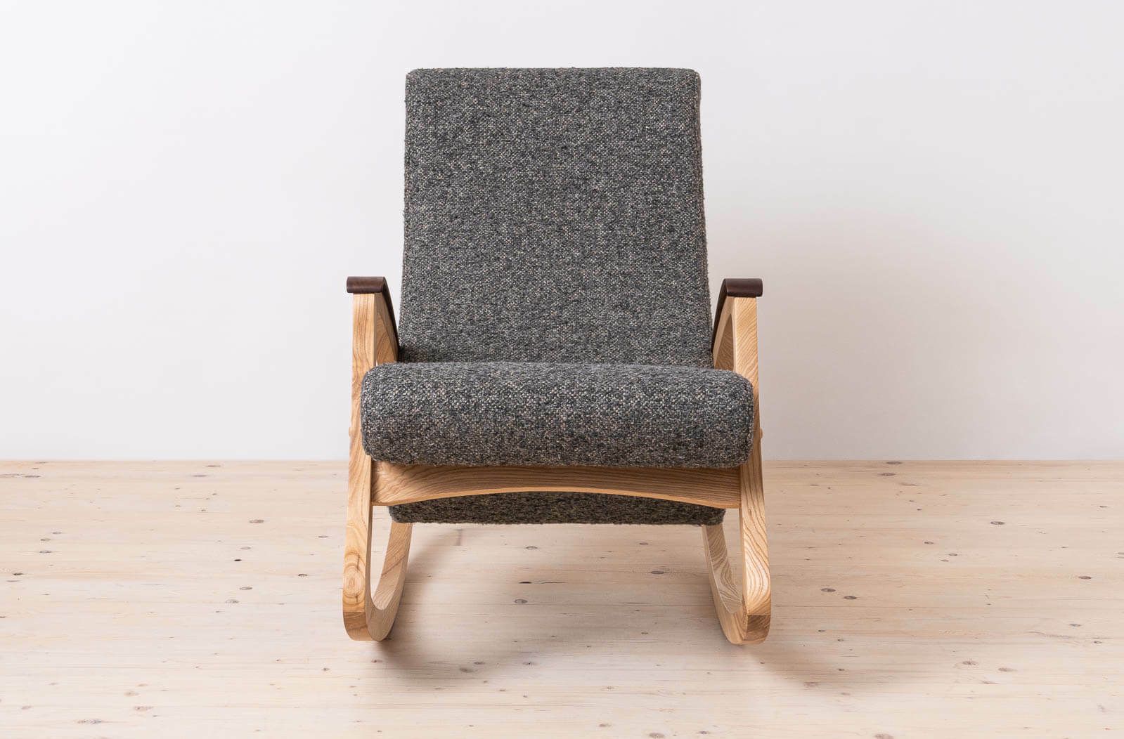 Vintage Rocking Chair, Czechoslovakia, 1950s, Reupholstered In Charcoal Grey Boucle photo for sale