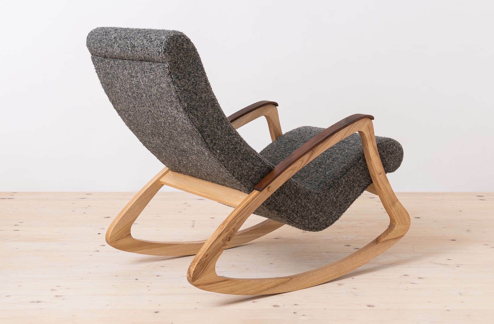 Vintage Rocking Chair, Czechoslovakia, 1950s, Reupholstered In Charcoal Grey Boucle photo vinterior