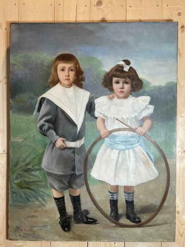 Huile Sur Toile Cyprien Boulet Portrait D'enfants photo furniture