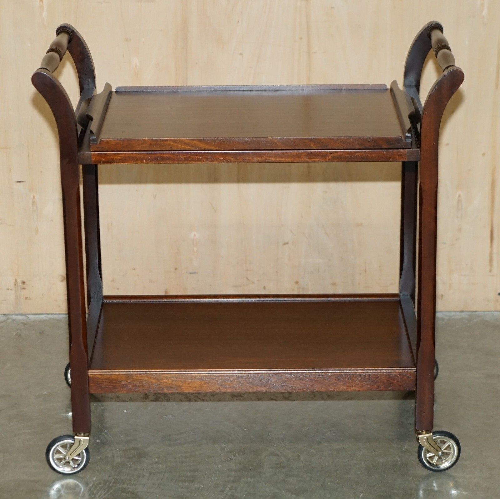 Vintage Mid Century Modern Cir 1970's Mahogany Trolley Table With Removable Tray photo for sale