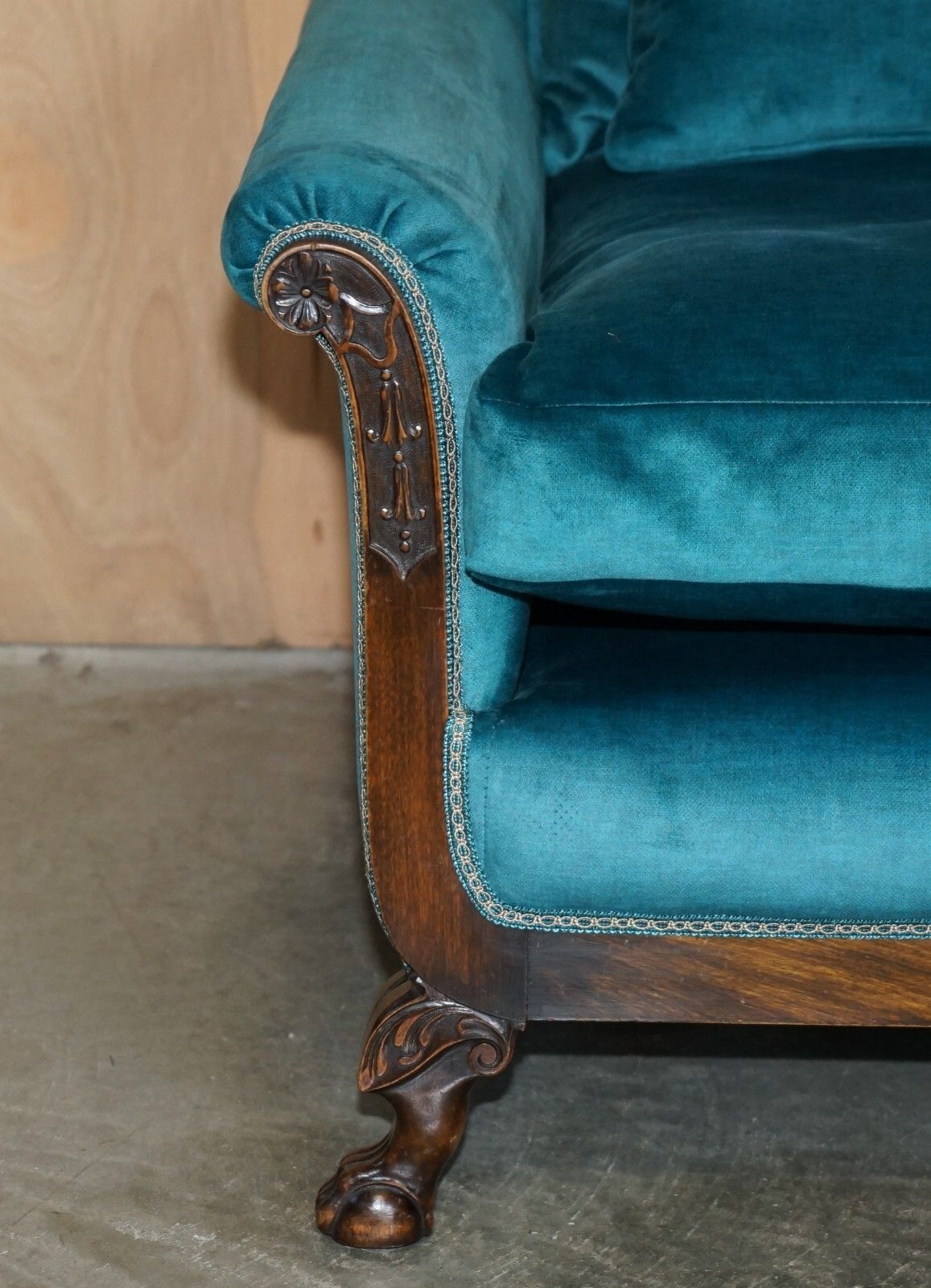 Restored Antique Circa 1900 Blue Velvet Claw & Ball Feet Sofa & Armchair Suite photo Furniture