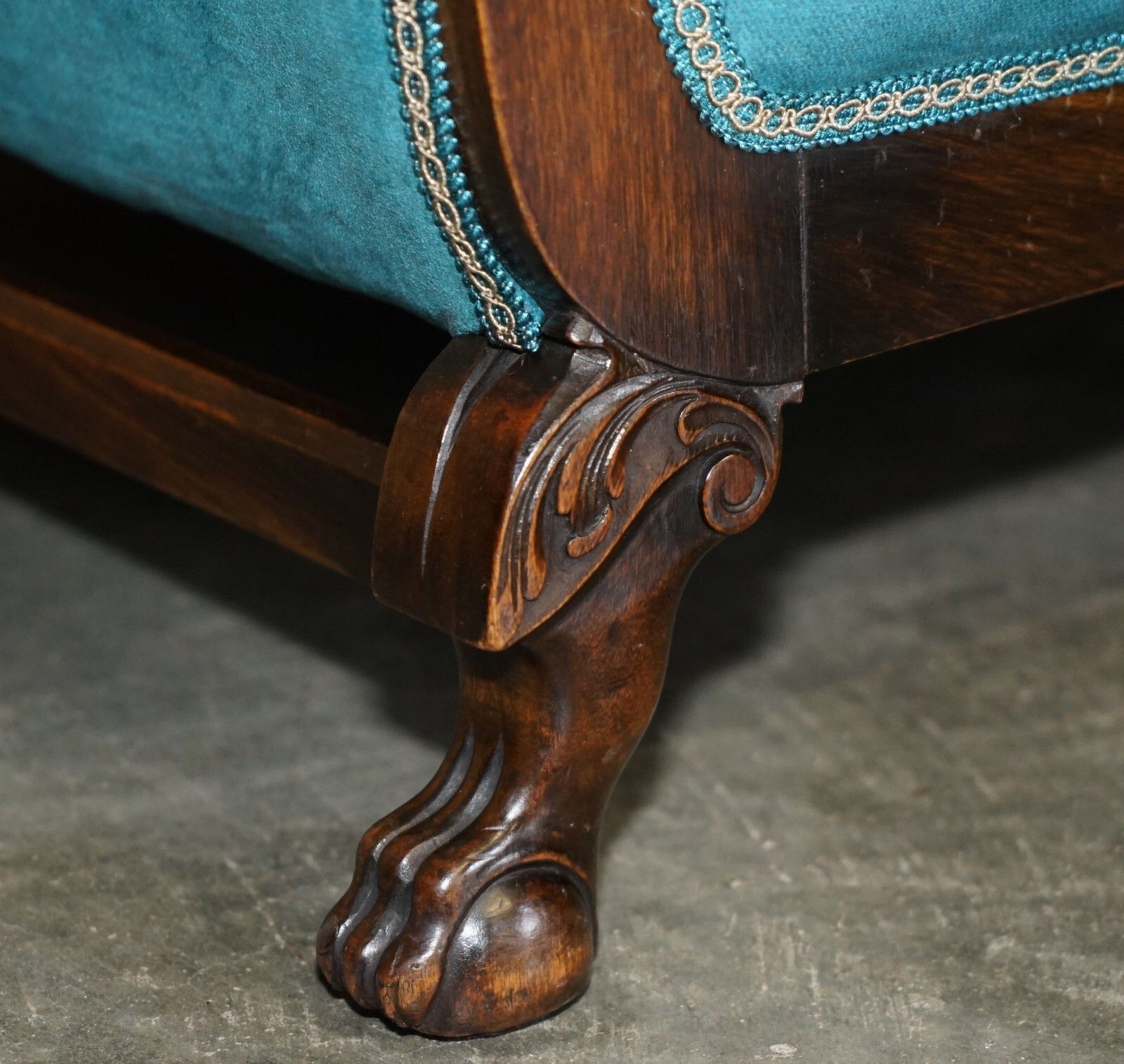Restored Antique Circa 1900 Blue Velvet Claw & Ball Feet Sofa & Armchair Suite photo 6950.0