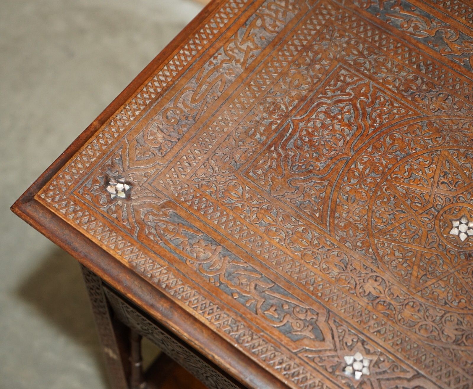 Antique Moroccan Hand Carved Liberty's London Mother Of Pearl Silver Tea Table photo buy