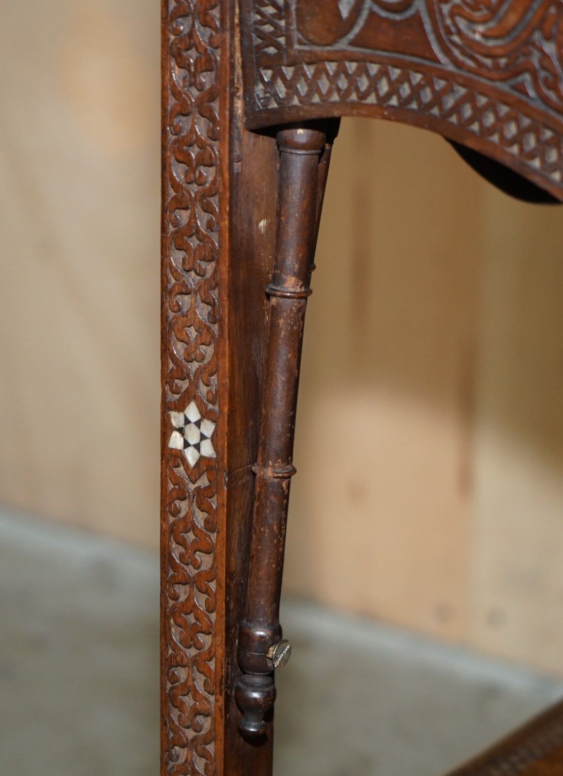 photo vinterior Antique Moroccan Hand Carved Liberty's London Mother Of Pearl Silver Tea Table