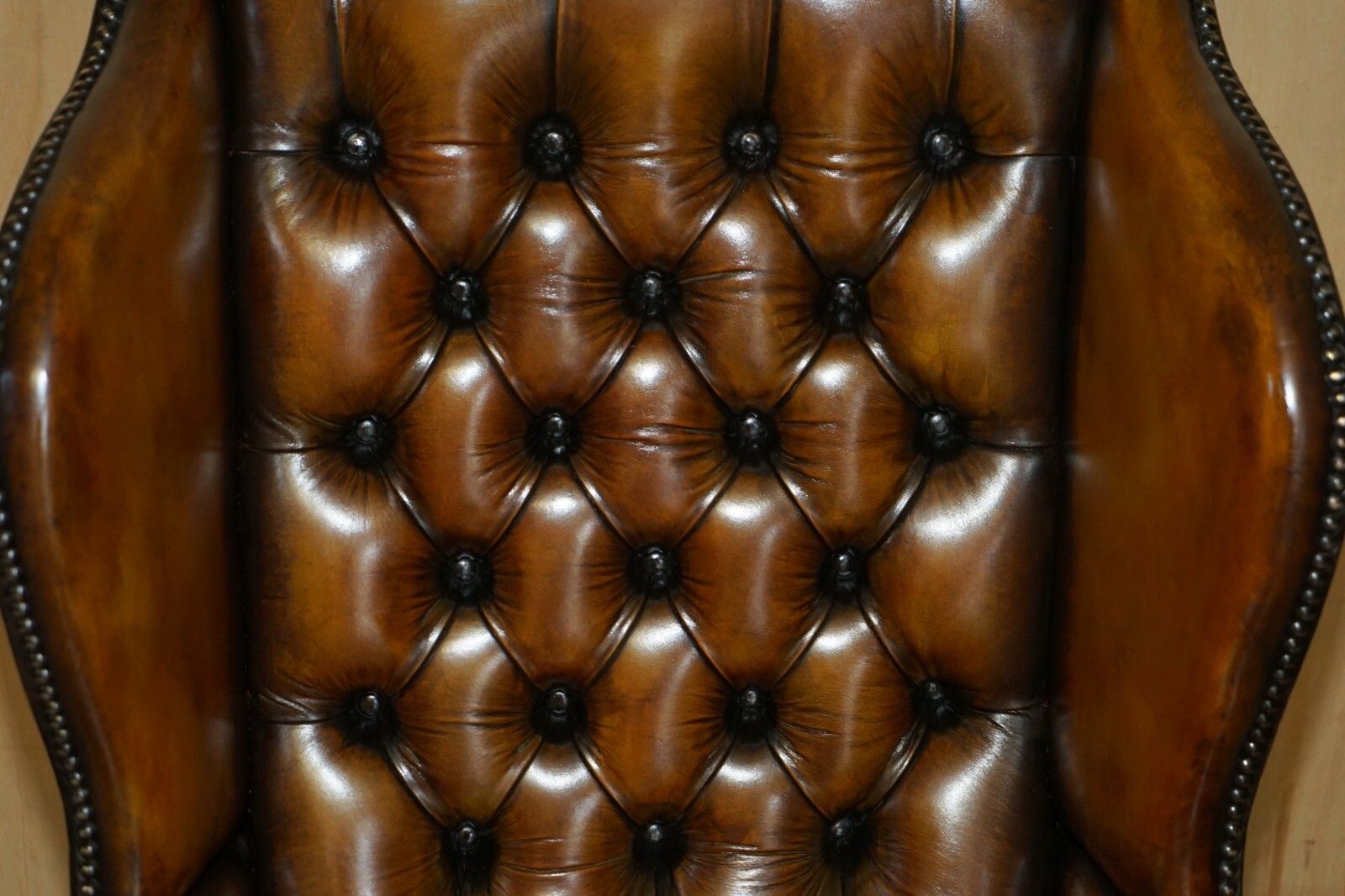 Fine Restored William Morris Chesterfield Tufted Wingback Brown Leather Armchair photo Furniture