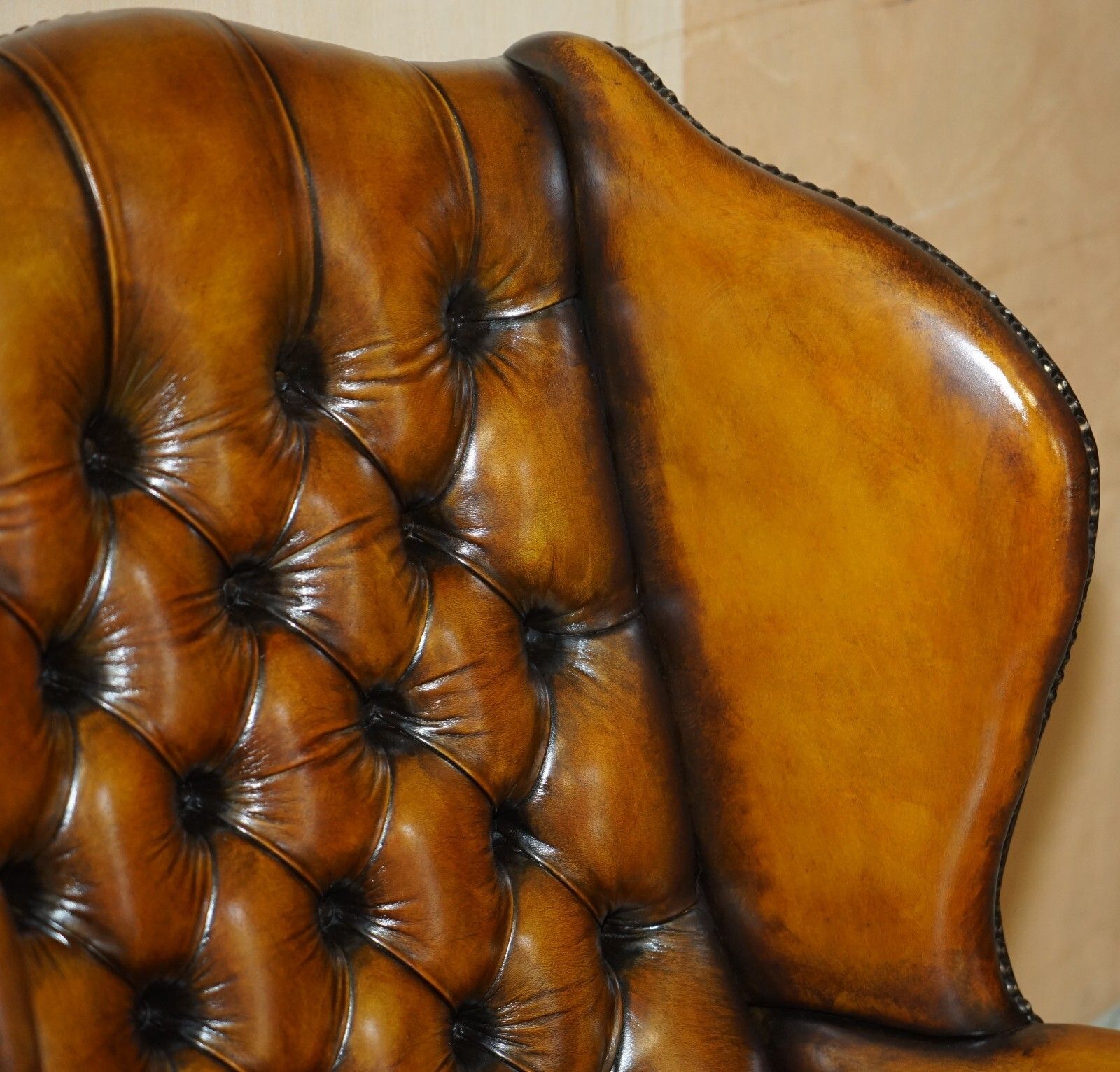 Fine Restored William Morris Chesterfield Tufted Wingback Brown Leather Armchair photo 2950.0