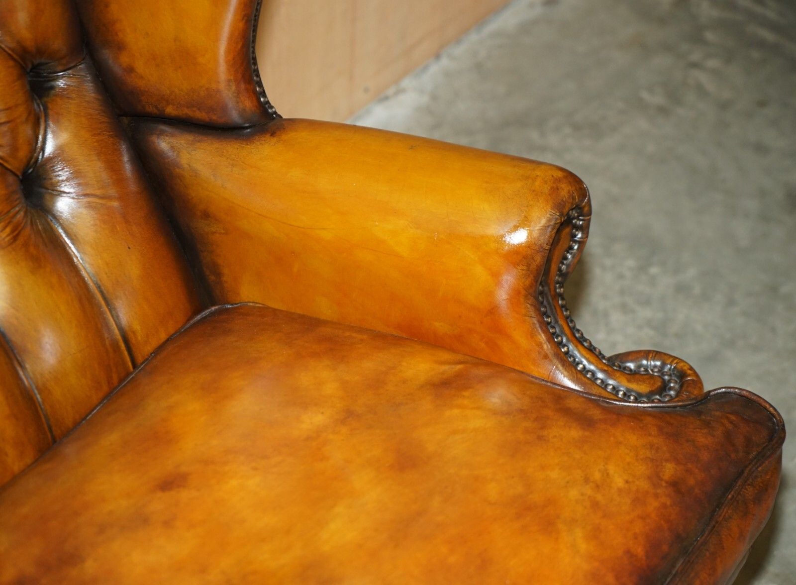 Fine Restored William Morris Chesterfield Tufted Wingback Brown Leather Armchair photo vinterior