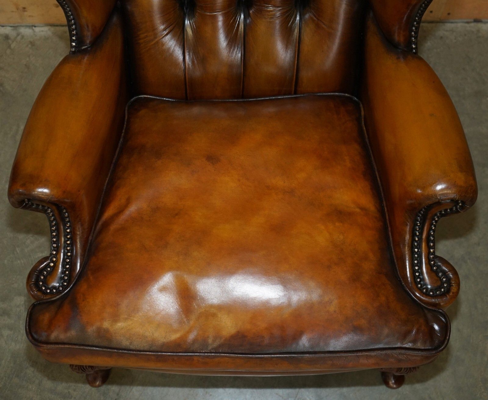 Fine Restored William Morris Chesterfield Tufted Wingback Brown Leather Armchair photo buy