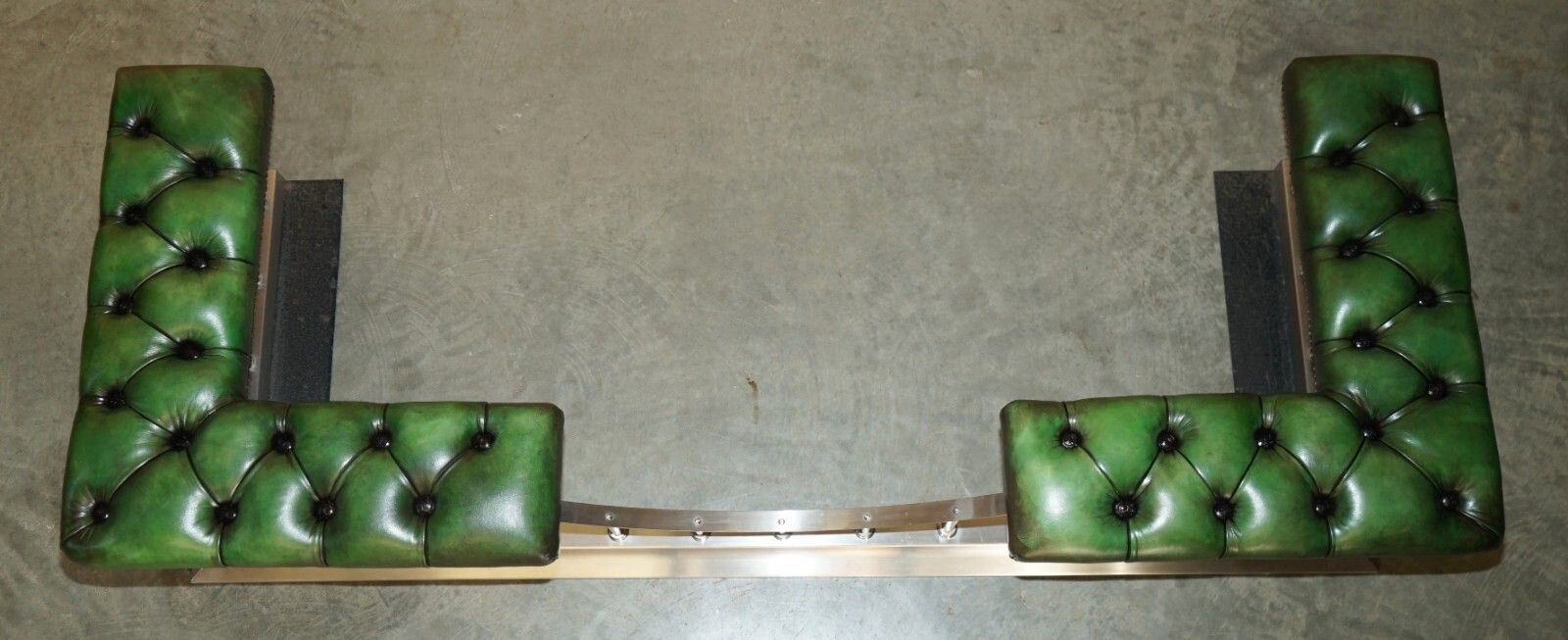 Large 188cm Wide Vintage Chromed Regency Green Leather Chesterfield Club Fender photo for sale