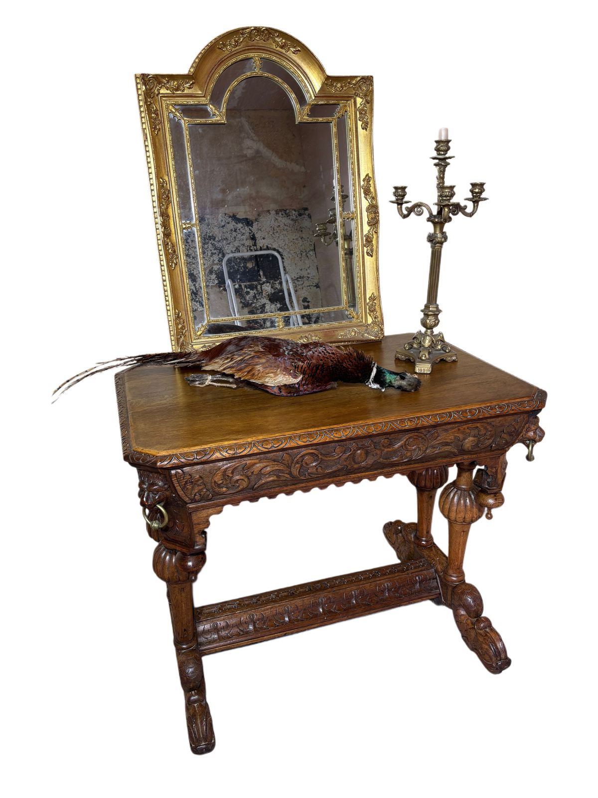 Flemish Carved Oak Dolphin And Lion Table photo furniture