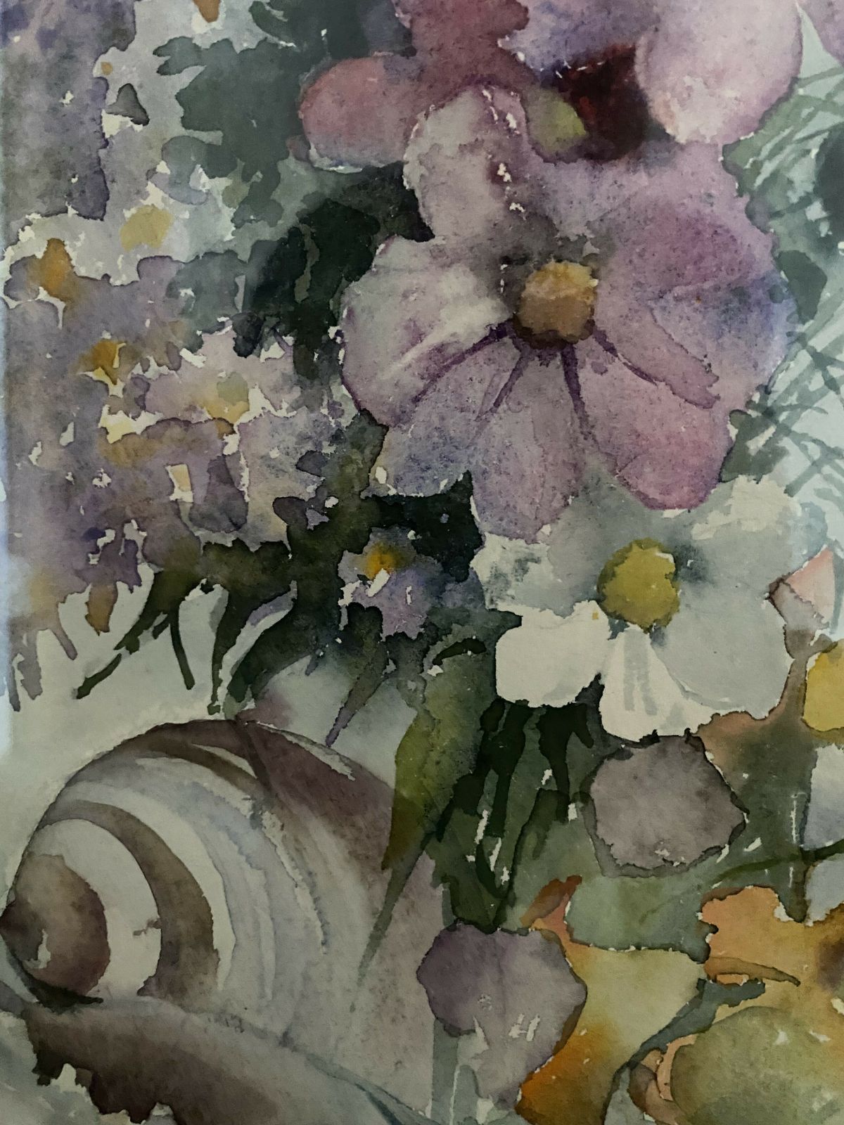 Large Watercolour Painting Of Flowers And Shells photo buy
