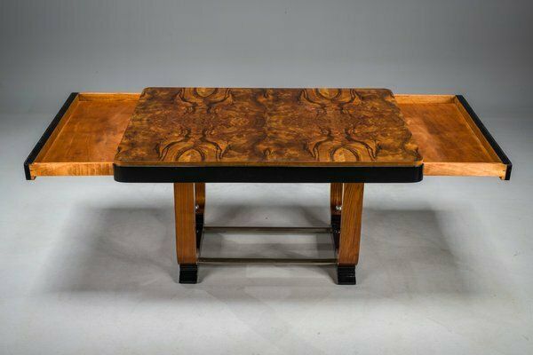 photo buy Art Deco French Walnut & Burl Dining Set, 1930s, Set Of 7