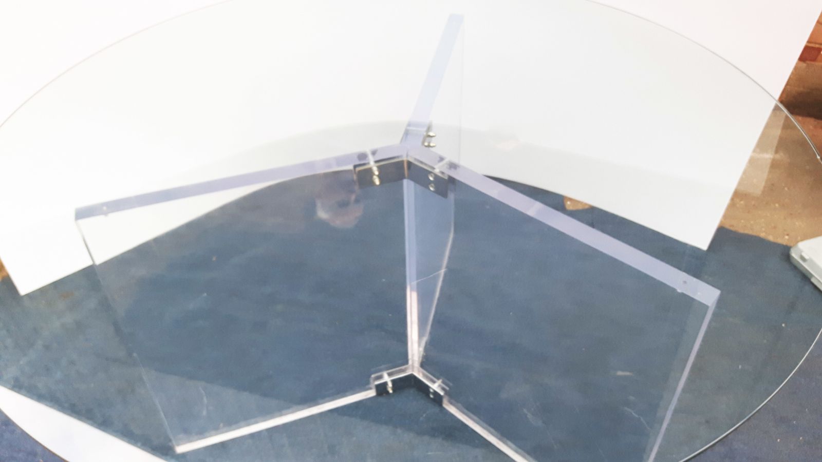 Xl Vintage Lucite, Chrome & Glass Round Dining Table Display Regency Hollywood photo for sale