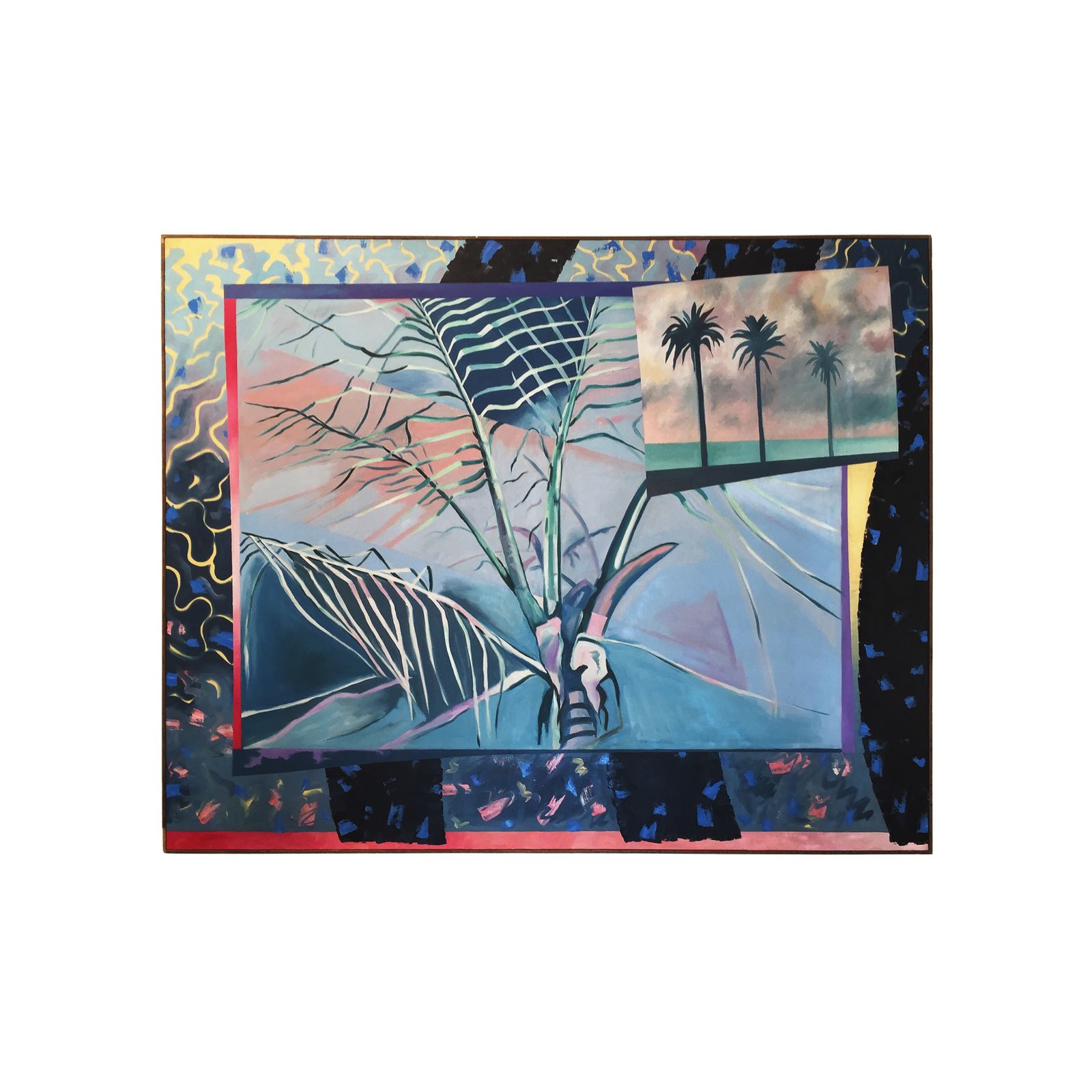 Richard Frank 'Palm's Parade' Painting Art, Oil On Canvas 1980 Memphis Milano Style Regency Hollywood Miami Vice Palm Springs