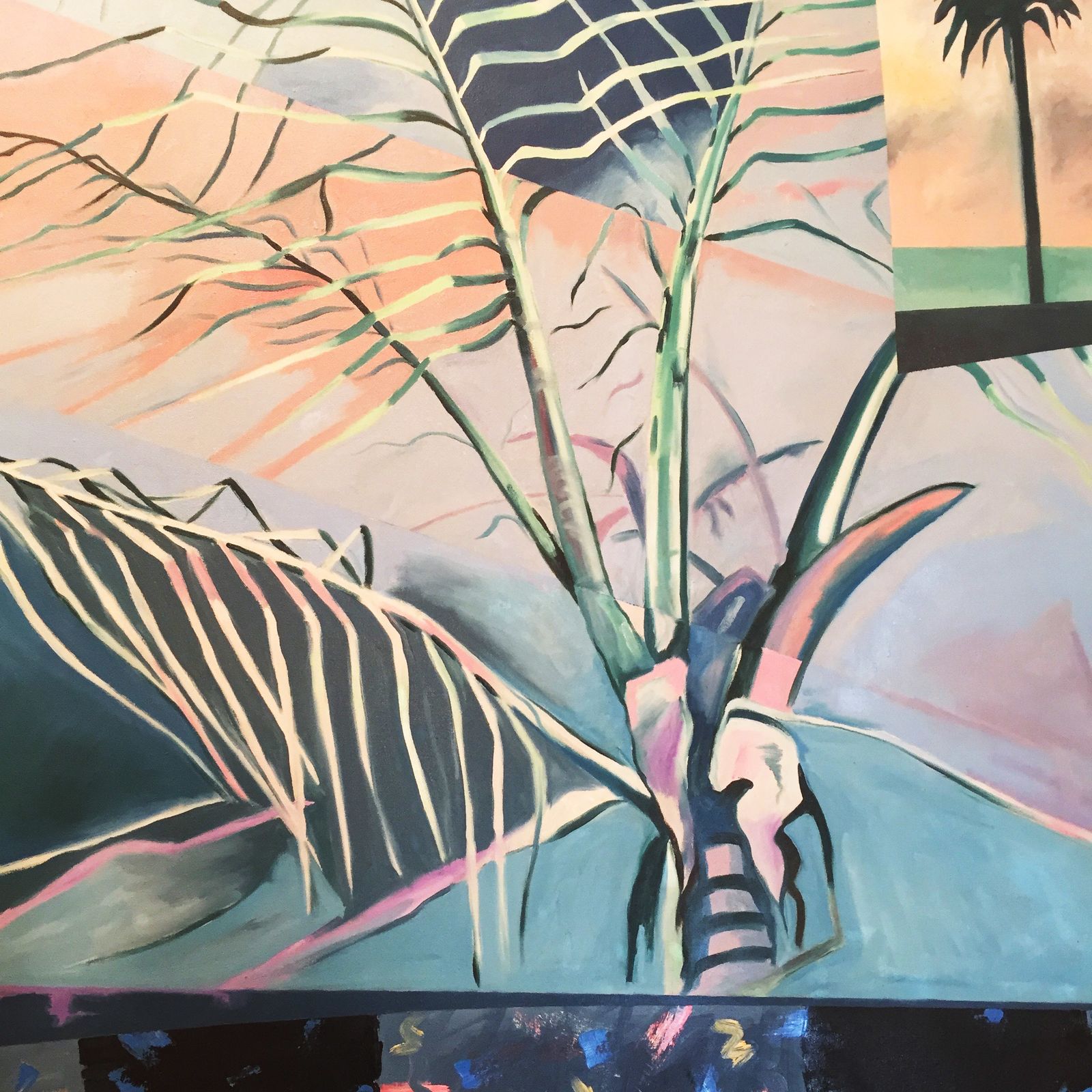 Richard Frank 'Palm's Parade' Painting Art, Oil On Canvas 1980 Memphis Milano Style Regency Hollywood Miami Vice Palm Springs photo 2100.0
