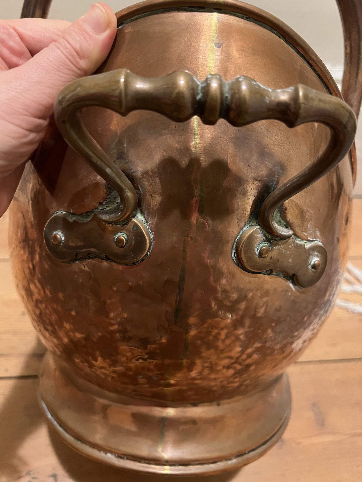 Victorian Era Hammered Copper Helmet Coal Bucket photo vintage