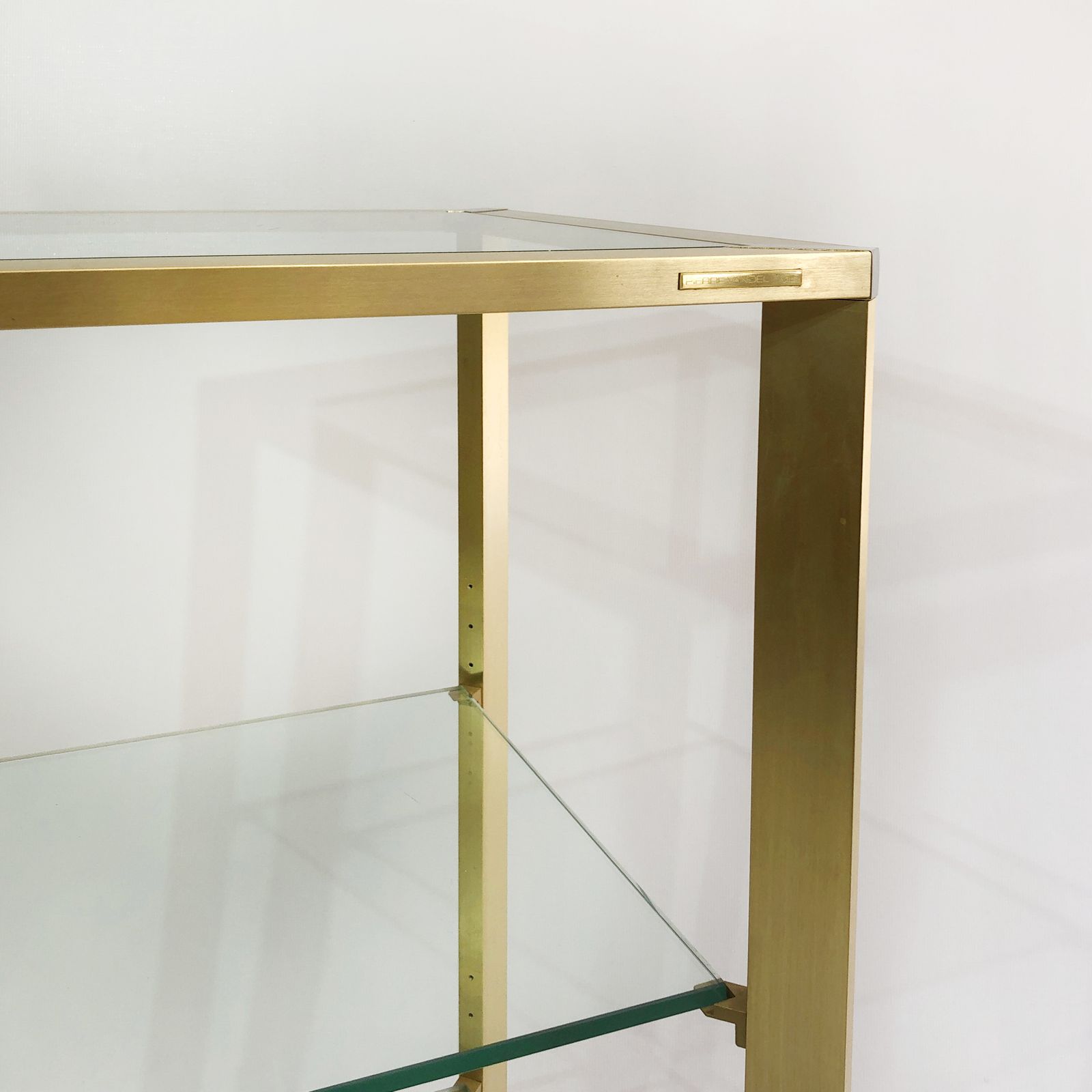 Pierre Vandel Gold Glass Etagere On Wheels 1970s Mid Century Hollywood Regency Shelving Trolley Drinks Cart photo Furniture