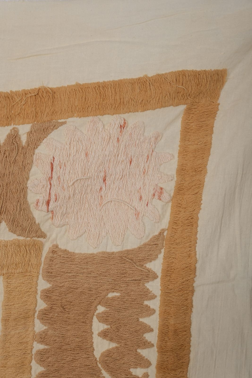 Uzbek Hand Embroidery Brown And Beige Suzani, Boho Wall Hanging Decor, Natural Color Suzani Tablecloth 4'5'' X 4'6'' photo vinterior