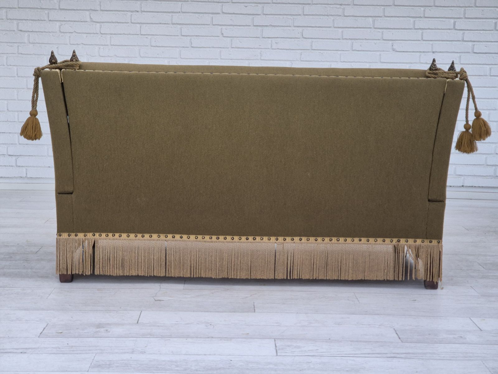 photo vinterior 1960s, Danish Velour 2 Seater Drop Arm Sofa, Wool, Original Condition.