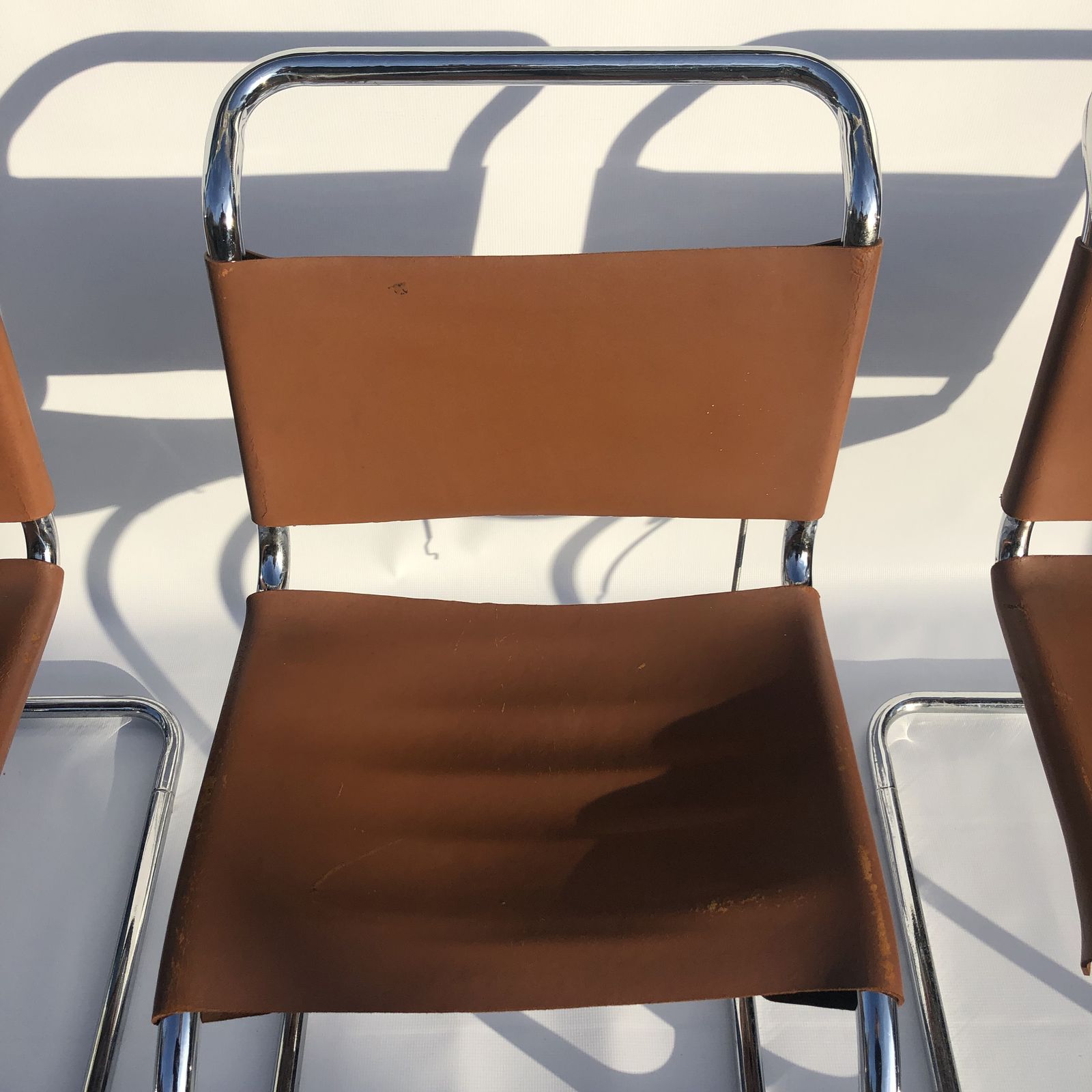 Pair Of Ludwig Mies Van Der Rohe Mr10 Dining Chairs 1960s Midcentury Leather Chrome Cantilever 2 photo buy