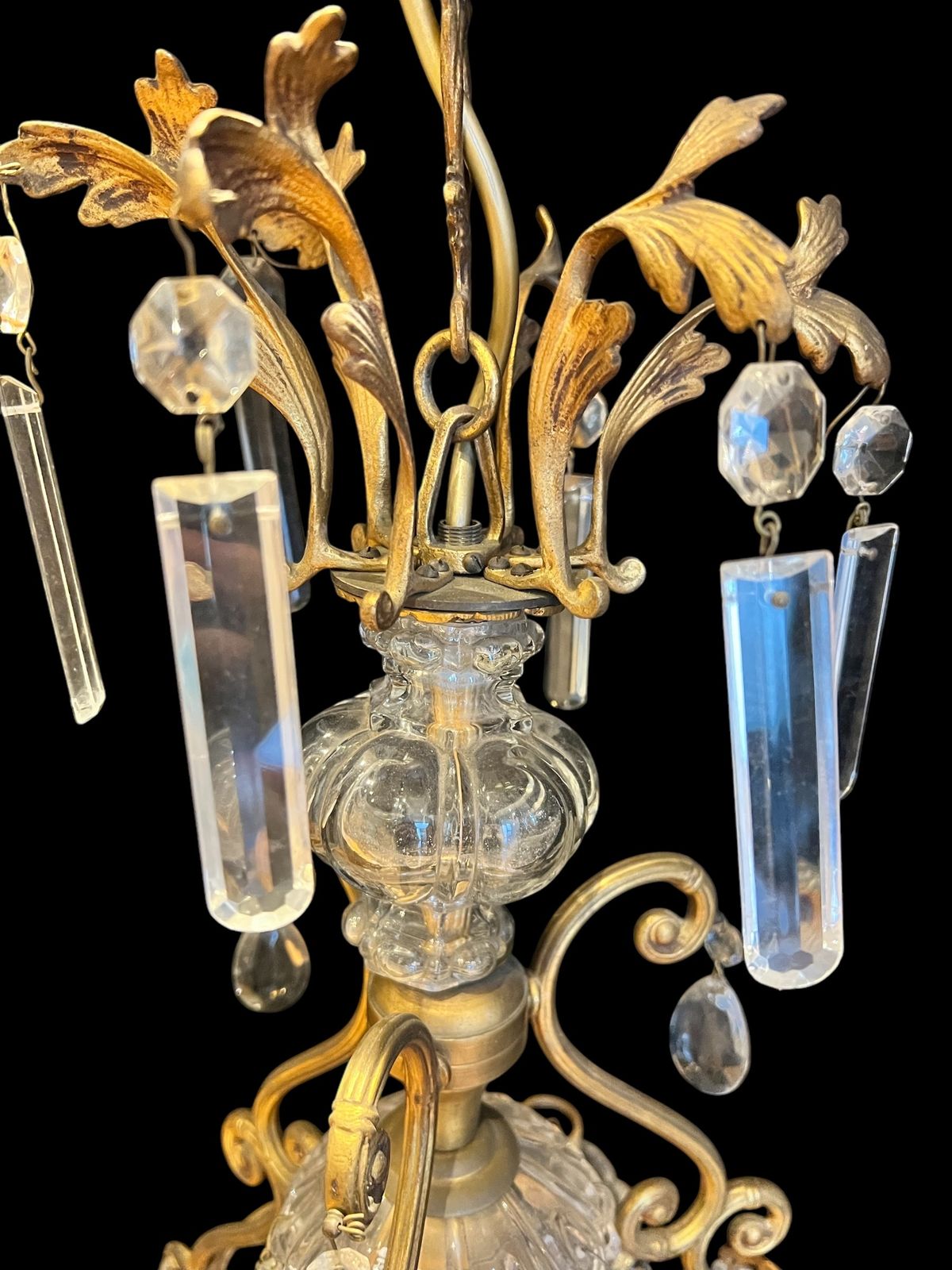 A Pair Of Gilt Florentine Four Light Antique Crystal Chandeliers photo furniture
