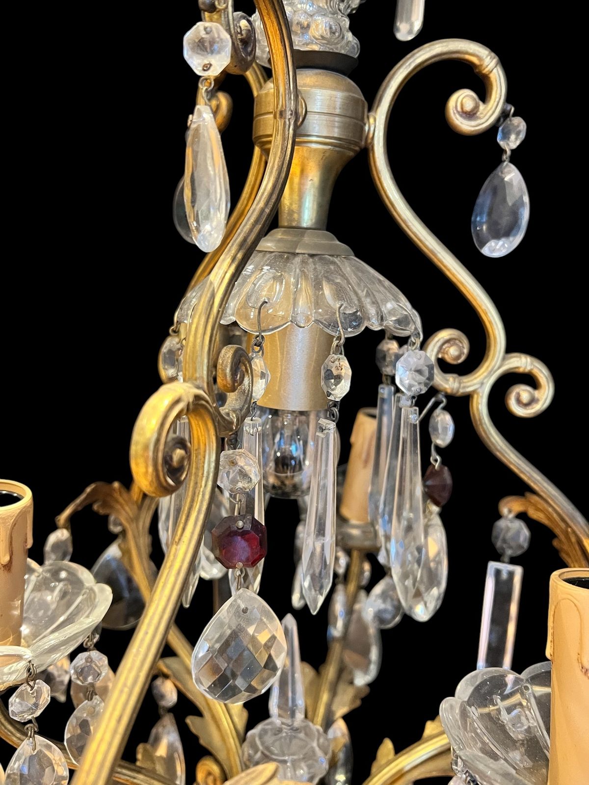 A Pair Of Gilt Florentine Four Light Antique Crystal Chandeliers photo vinterior