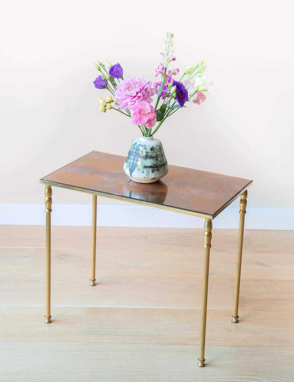 Brass Side Table With Glass Tabletop, Hollywood Regency, Rectangle Coffee Table, 1960s Design, Mid Century Golden Console Table photo furniture