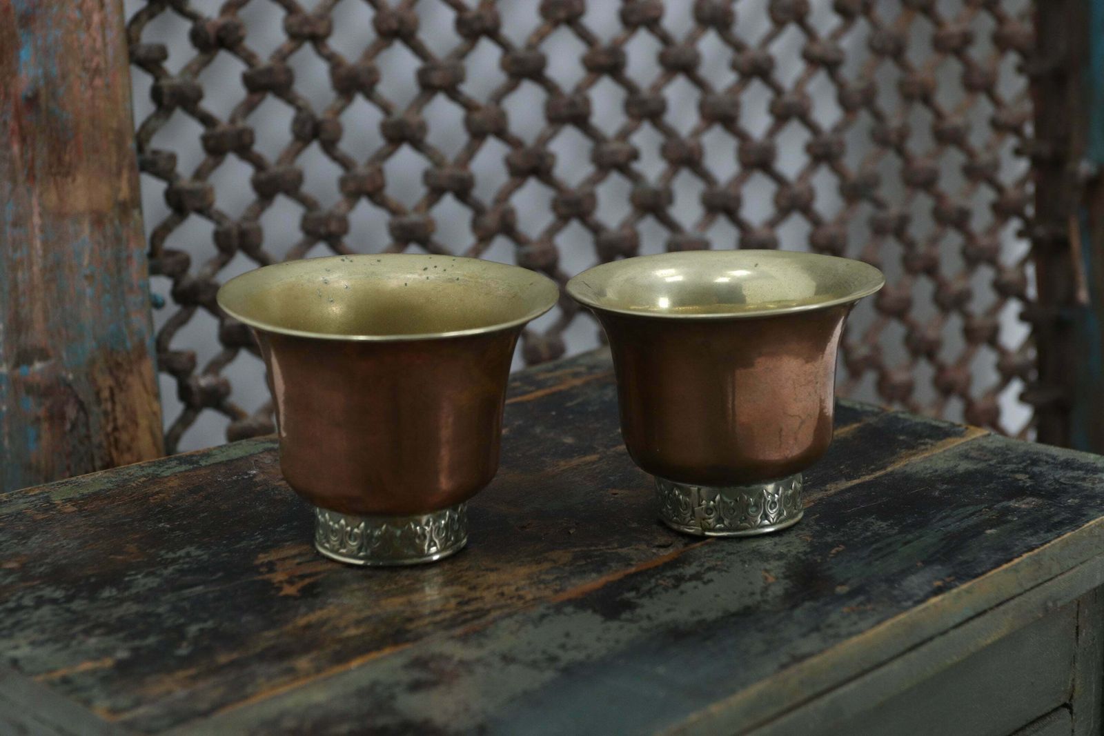 19th Century Tibetan Ceremonial Cups With Silver Band photo furniture