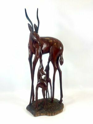 Large Vintage Mahogany Carved Antelope Or Gazelle Floor Sculpture, 20th Century