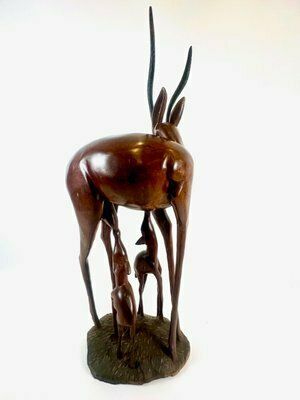 Large Vintage Mahogany Carved Antelope Or Gazelle Floor Sculpture, 20th Century photo furniture