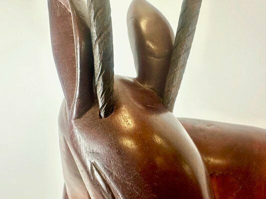 Large Vintage Mahogany Carved Antelope Or Gazelle Floor Sculpture, 20th Century photo buy