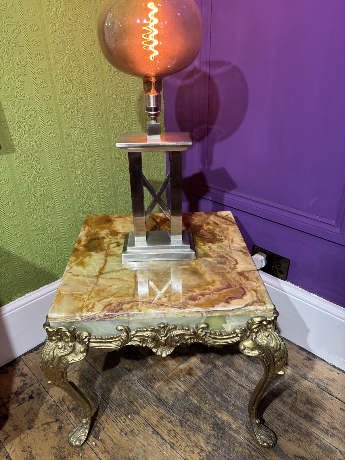 Mid Century Italian Marble Topped And Brass Side Table photo vinterior