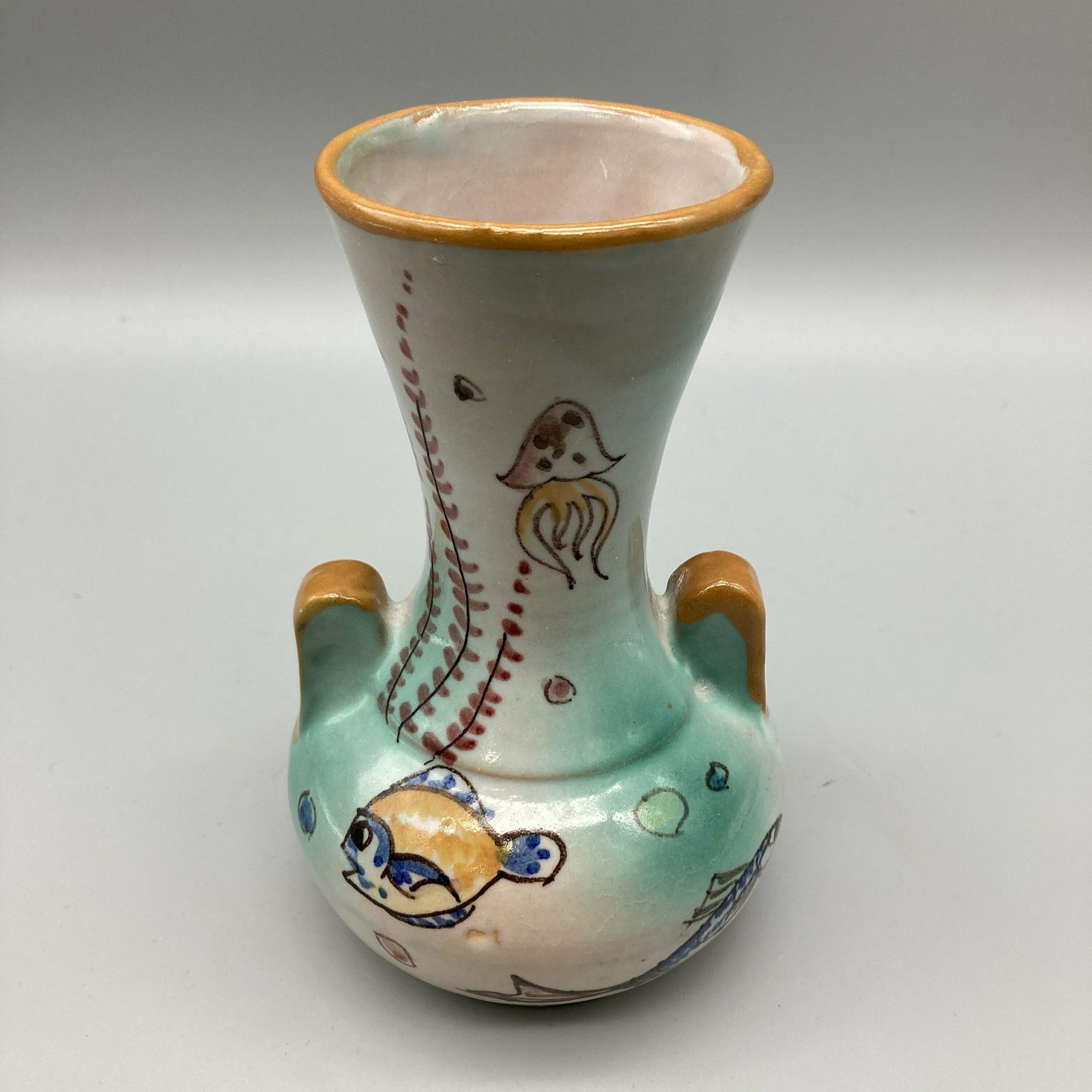 Matteo Di Lieto Italian Studio Pottery Vase 1950s Hand Painted Fish And Sea Life Mid Century Design photo Home Decor