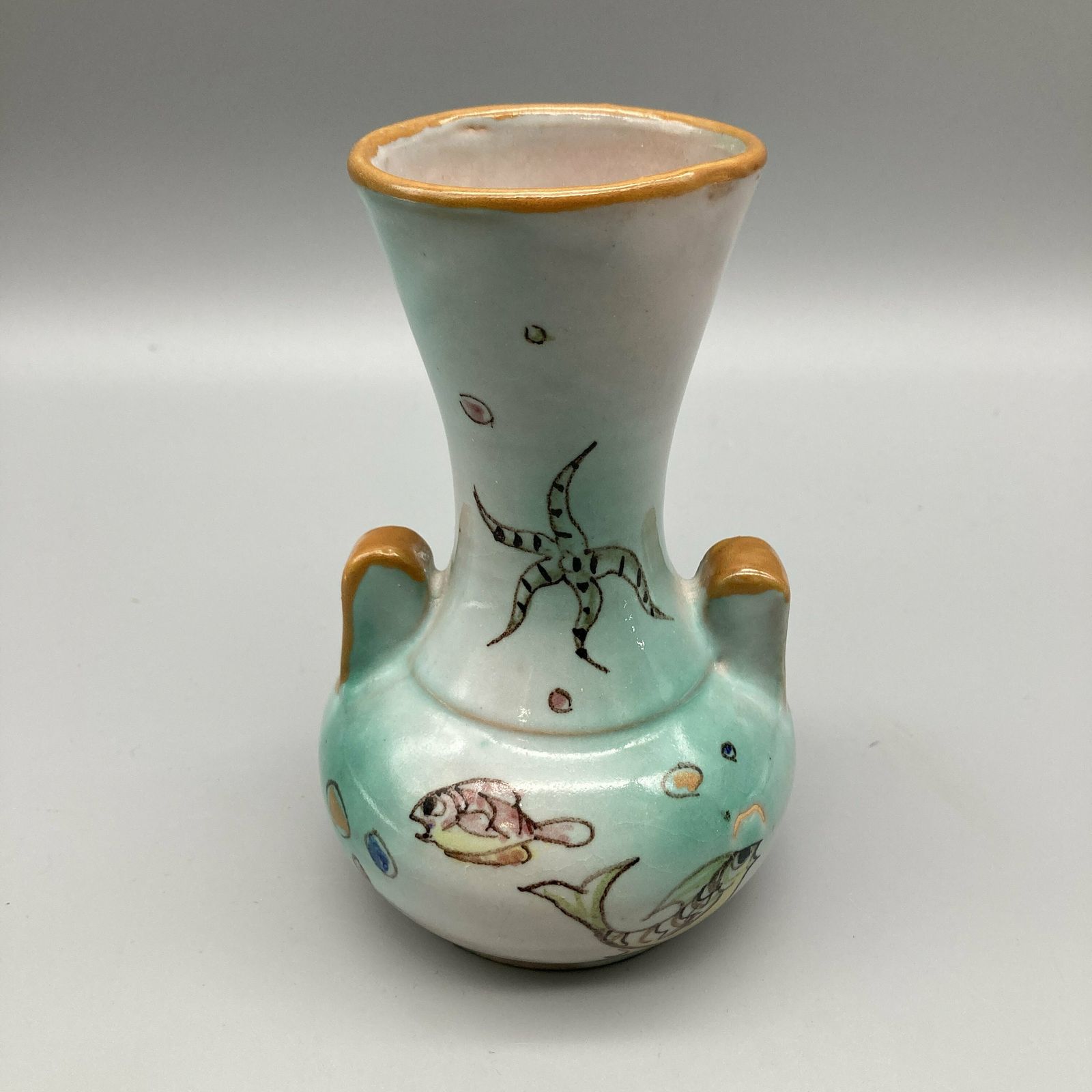 Matteo Di Lieto Italian Studio Pottery Vase 1950s Hand Painted Fish And Sea Life Mid Century Design photo 125.0