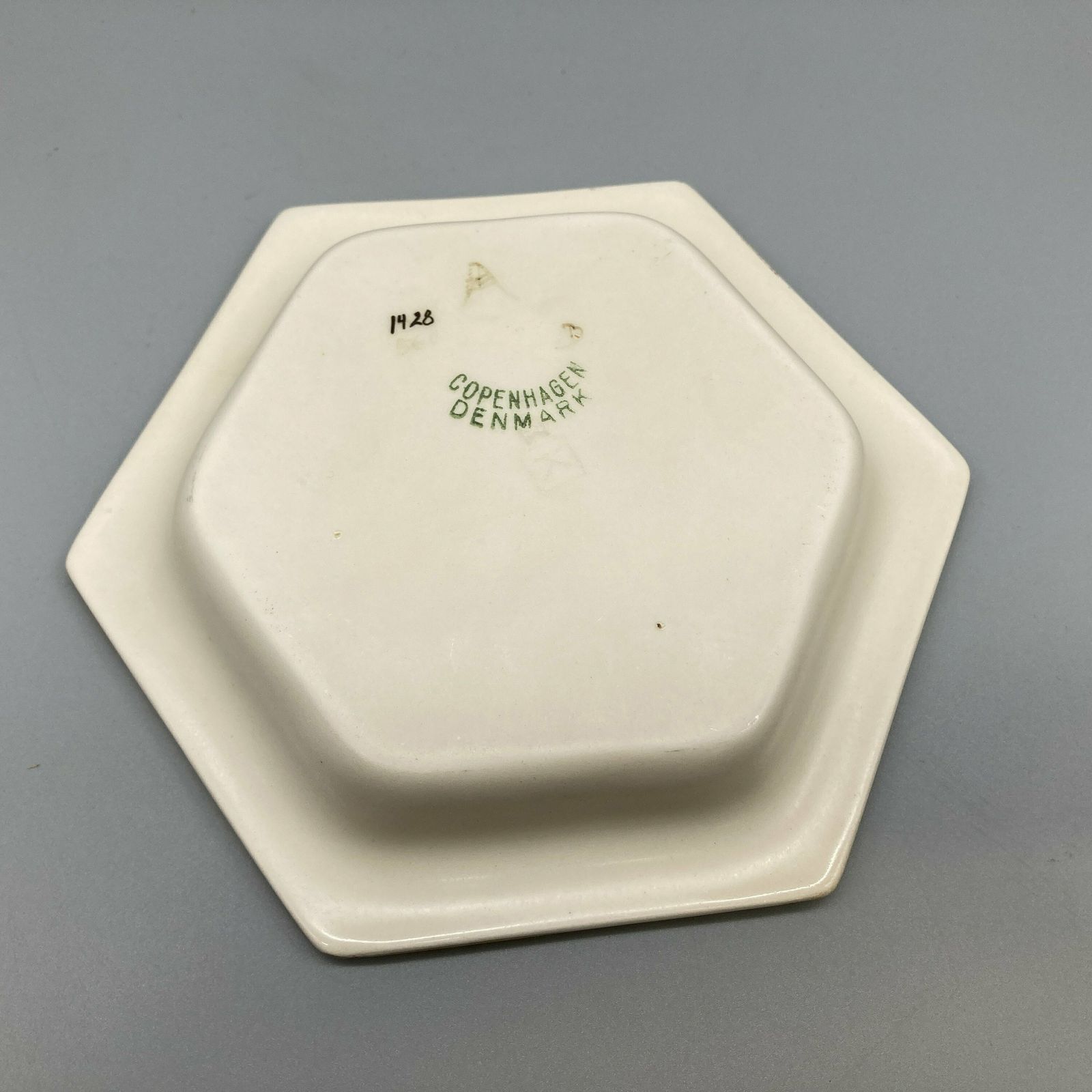Royal Copenhagen Alumina Porcelain Hexagonal Hand Painted Dish Antique Beehive Mark With Hare Rabbit Design Made In Denmark photo Home Decor