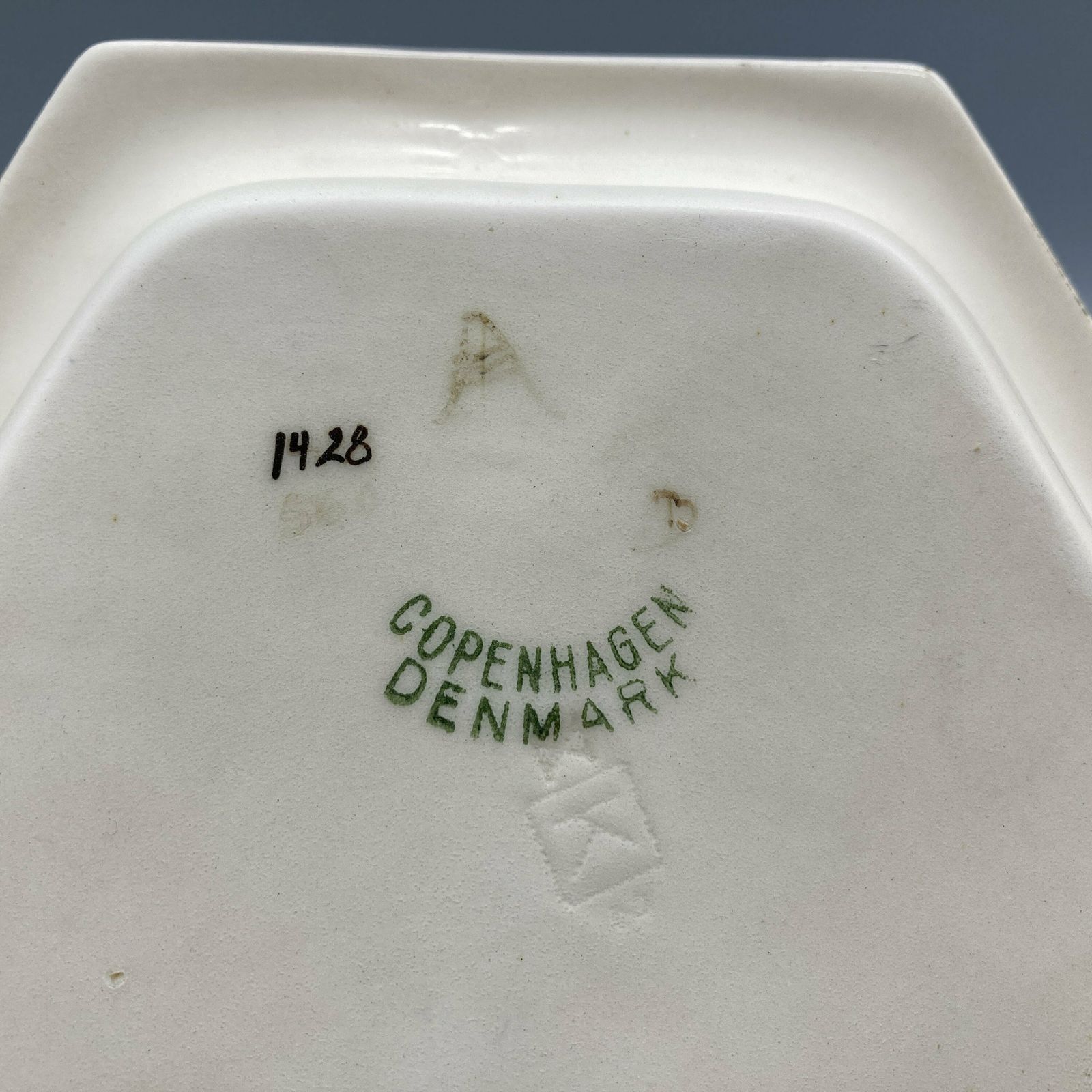 Royal Copenhagen Alumina Porcelain Hexagonal Hand Painted Dish Antique Beehive Mark With Hare Rabbit Design Made In Denmark photo buy
