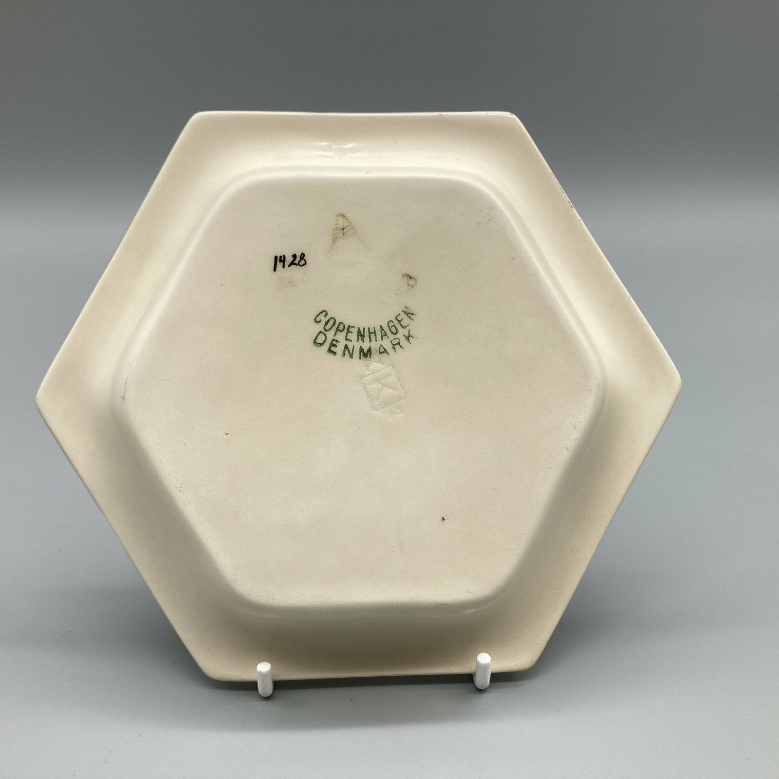 photo furniture Royal Copenhagen Alumina Porcelain Hexagonal Hand Painted Dish Antique Beehive Mark With Hare Rabbit Design Made In Denmark