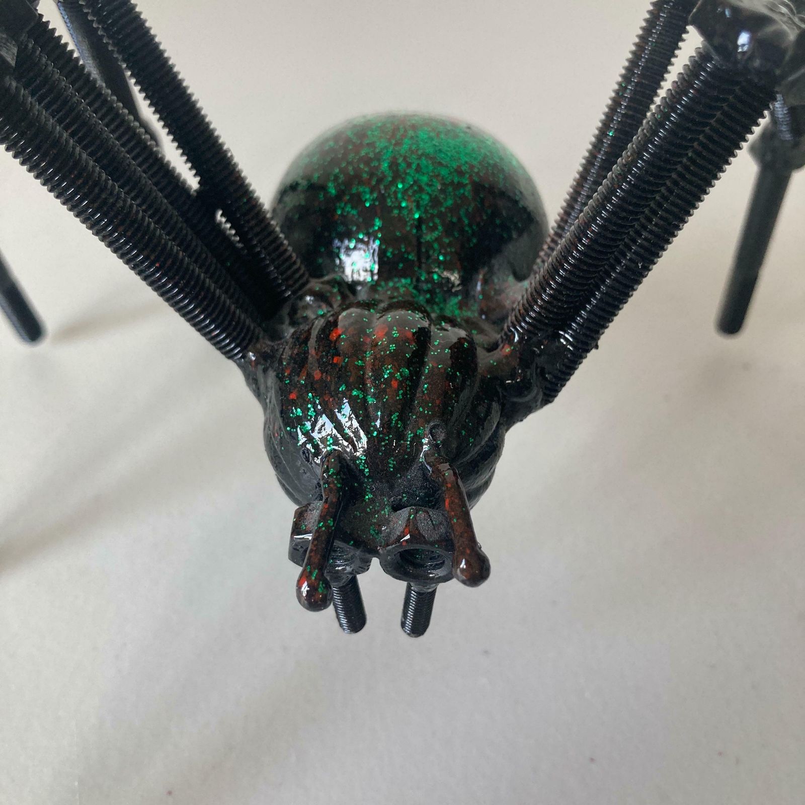 Green And Black Nuts And Bolts Welded Metal Spider Figurine   Unusual Steampunk Style Ornament photo furniture