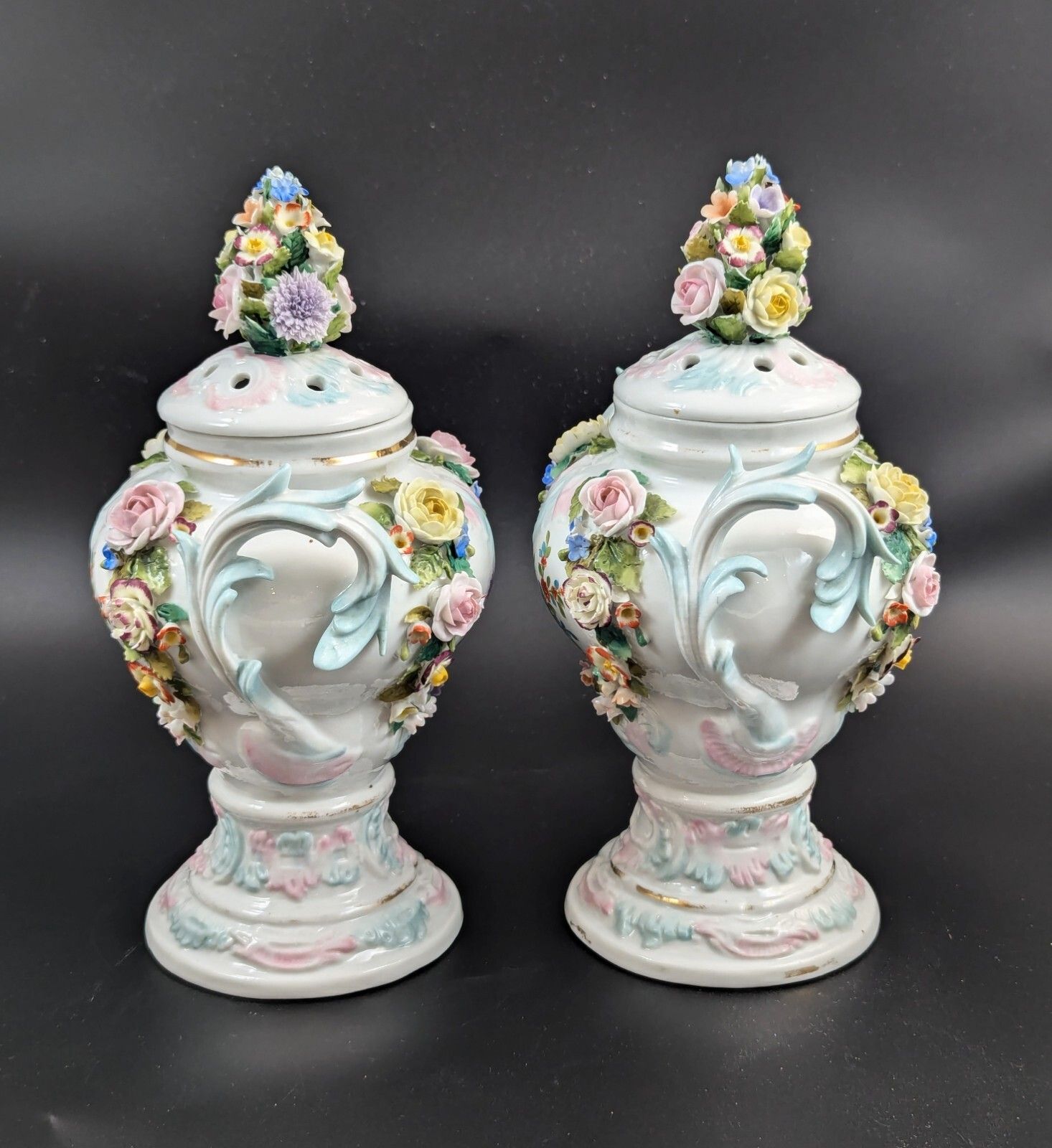 Sitzendorf Porcelain Potpourri Vases, Dresden, C. 1885 photo for sale
