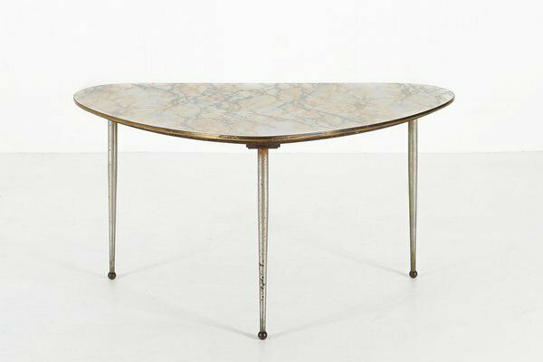 Mid Century Modern Tripod Coffee Table With Marble Print Top, 1960s photo furniture