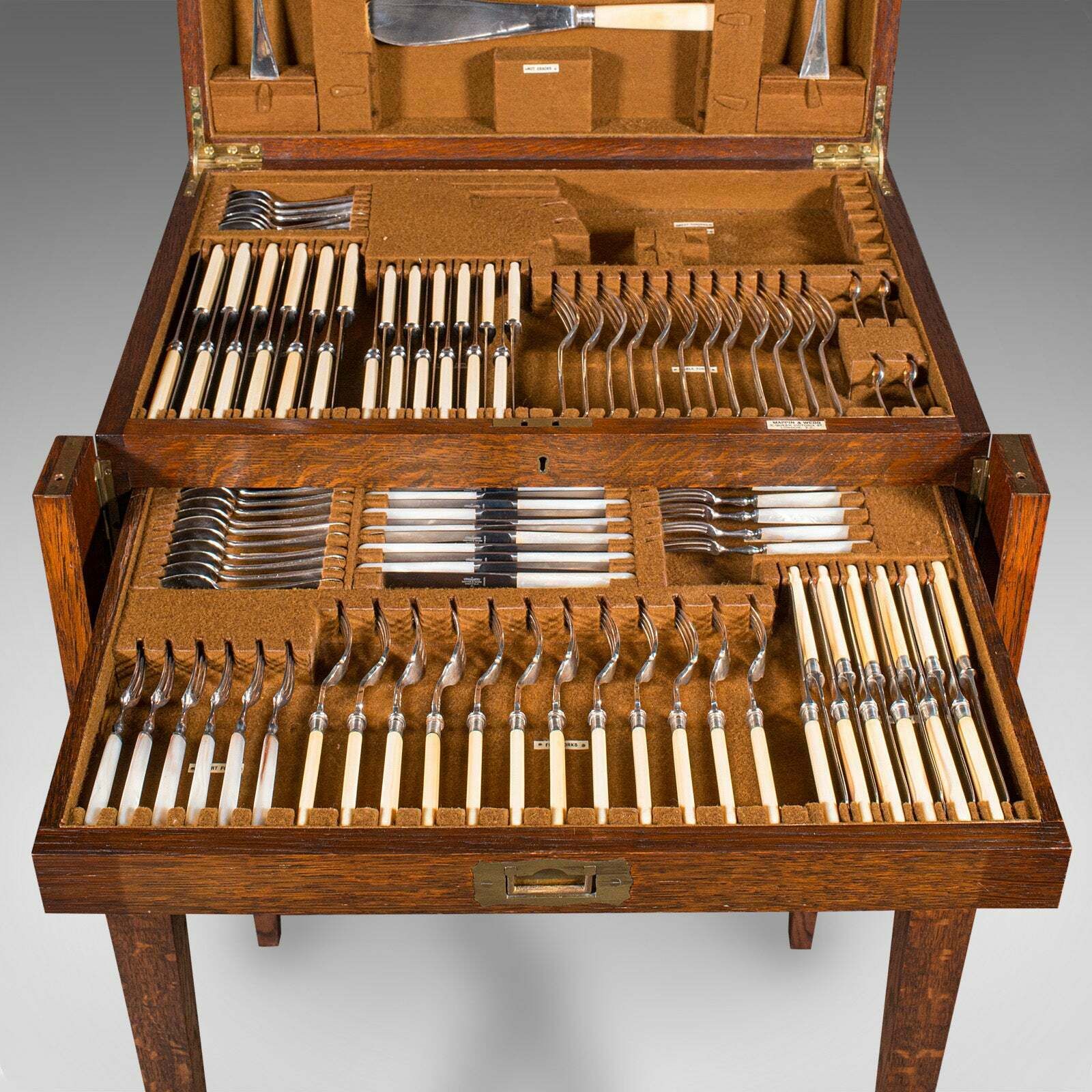 photo furniture Antique 154pc Canteen On Stand, English, Oak, Mappin & Webb, Cutlery, Edwardian
