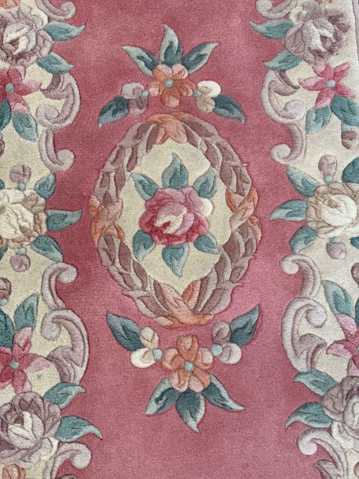 Pink Chinese Woollen Rug In Vgc (145cm X 60cm) photo for sale