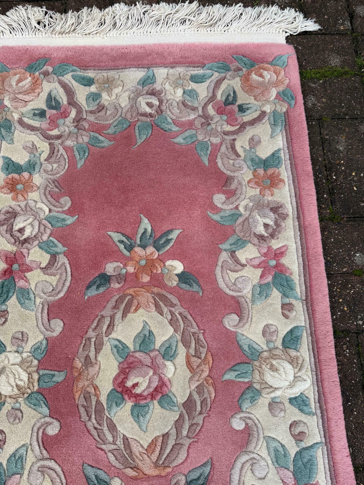 Pink Chinese Woollen Rug In Vgc (145cm X 60cm) photo Textiles