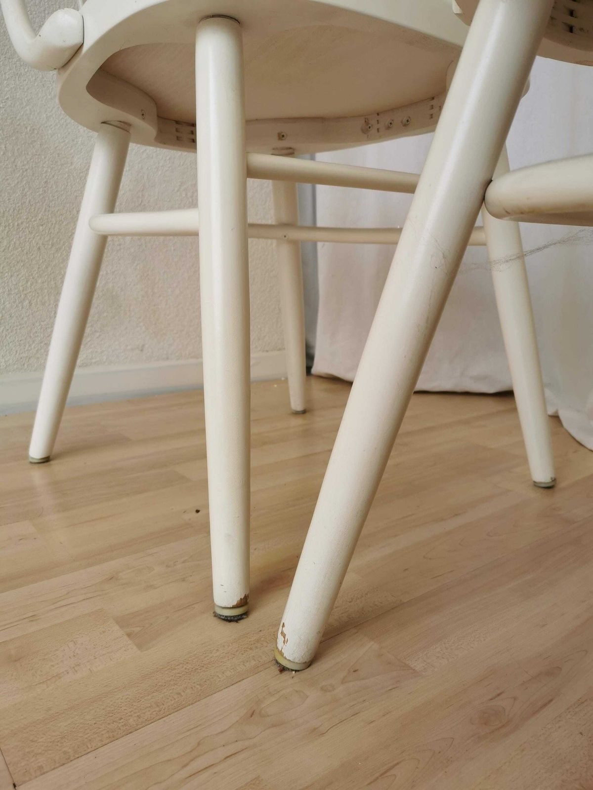 Set Of 4 Vintage Bentwood Dining Chairs / 1980s Yugoslavia / Made In Ligna Style White Wooden Mid Century Dine Chairs With Blue Fabric Seat photo vintage