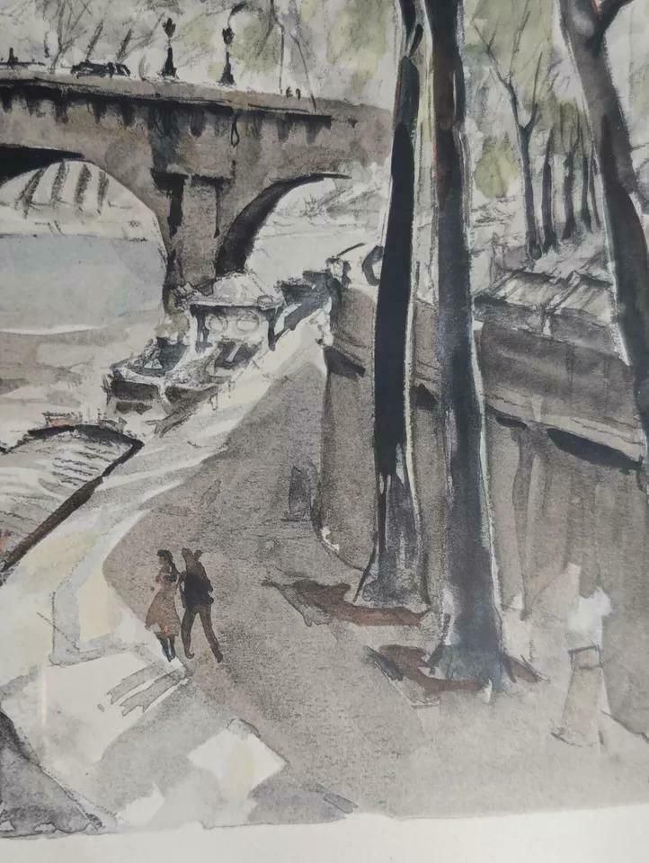 Vintage Franz Herbelot Hand Coloured Lithograph Of Le Pont Neuf Paris photo for sale