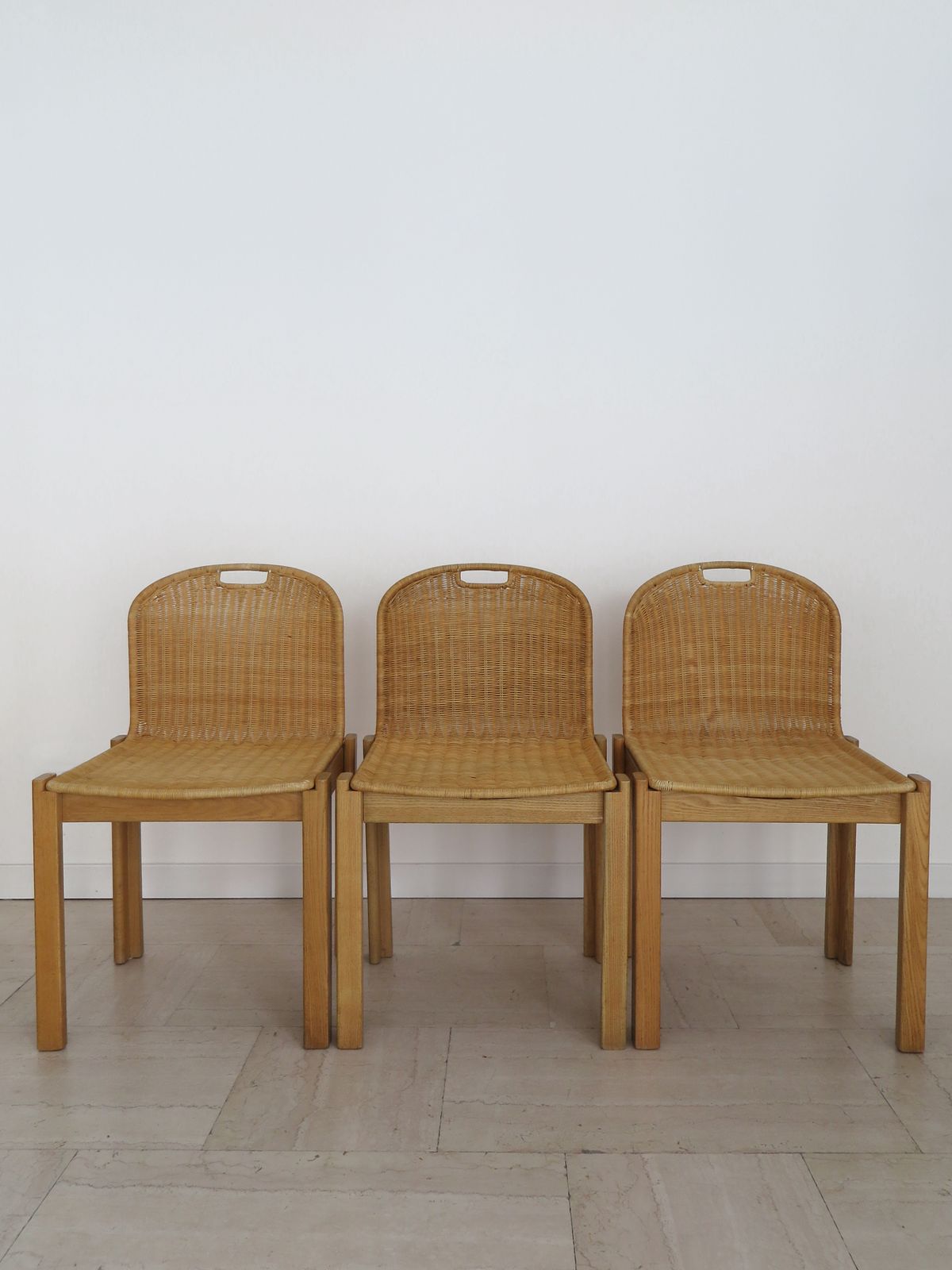 Luciano Bertoncini For Bellato Italian Wood And Wicker Dining Chairs 1970s photo Furniture