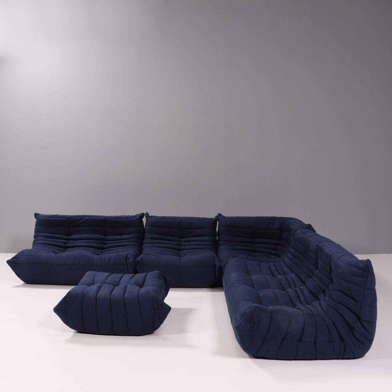 Ligne Roset By Michel Ducaroy Togo Blue Modular Sofa And Footstool, Set Of Five photo 10400.0