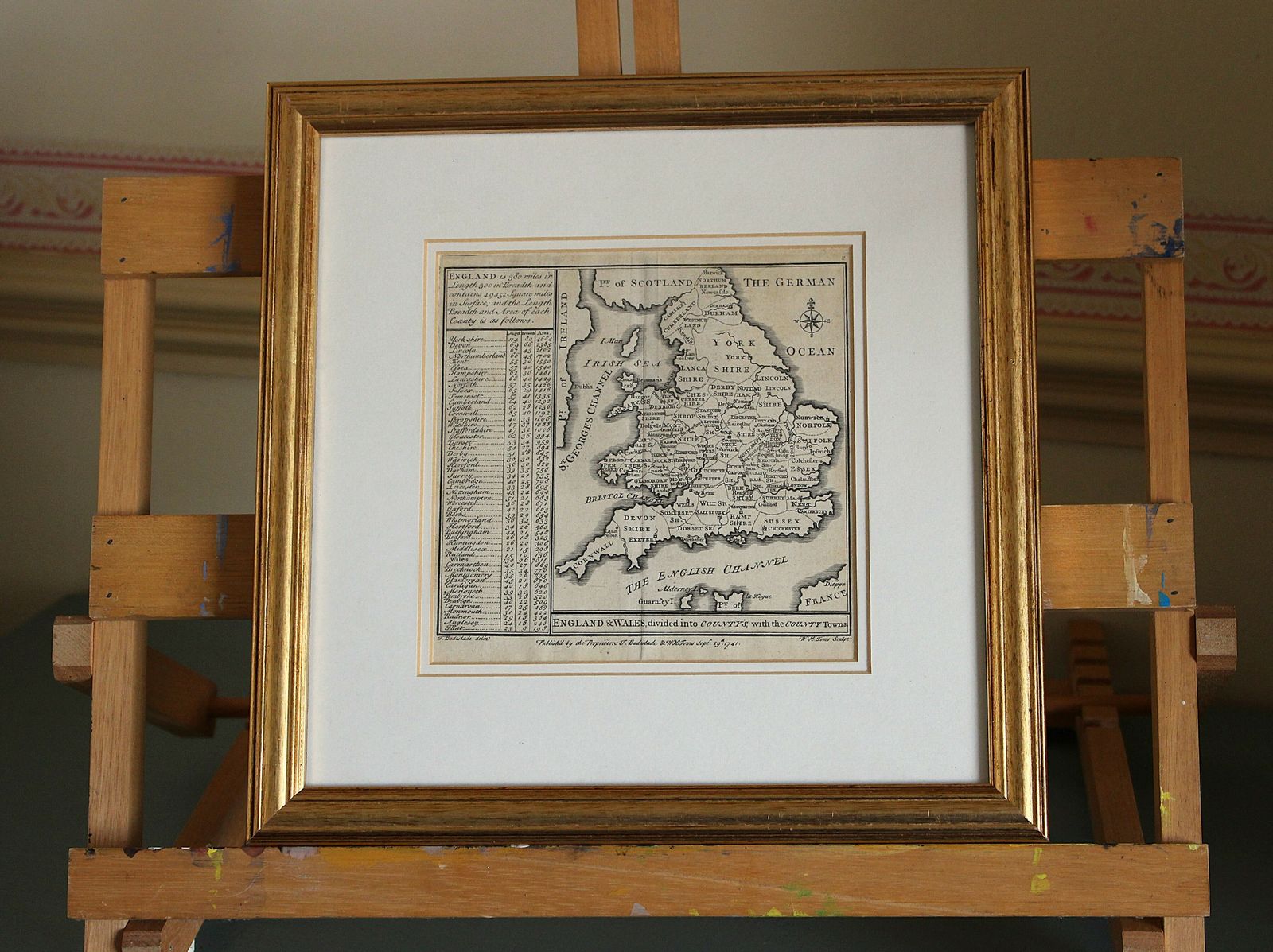 Framed Original Antique Map Of England And Wales By Thomas Badeslade 1742