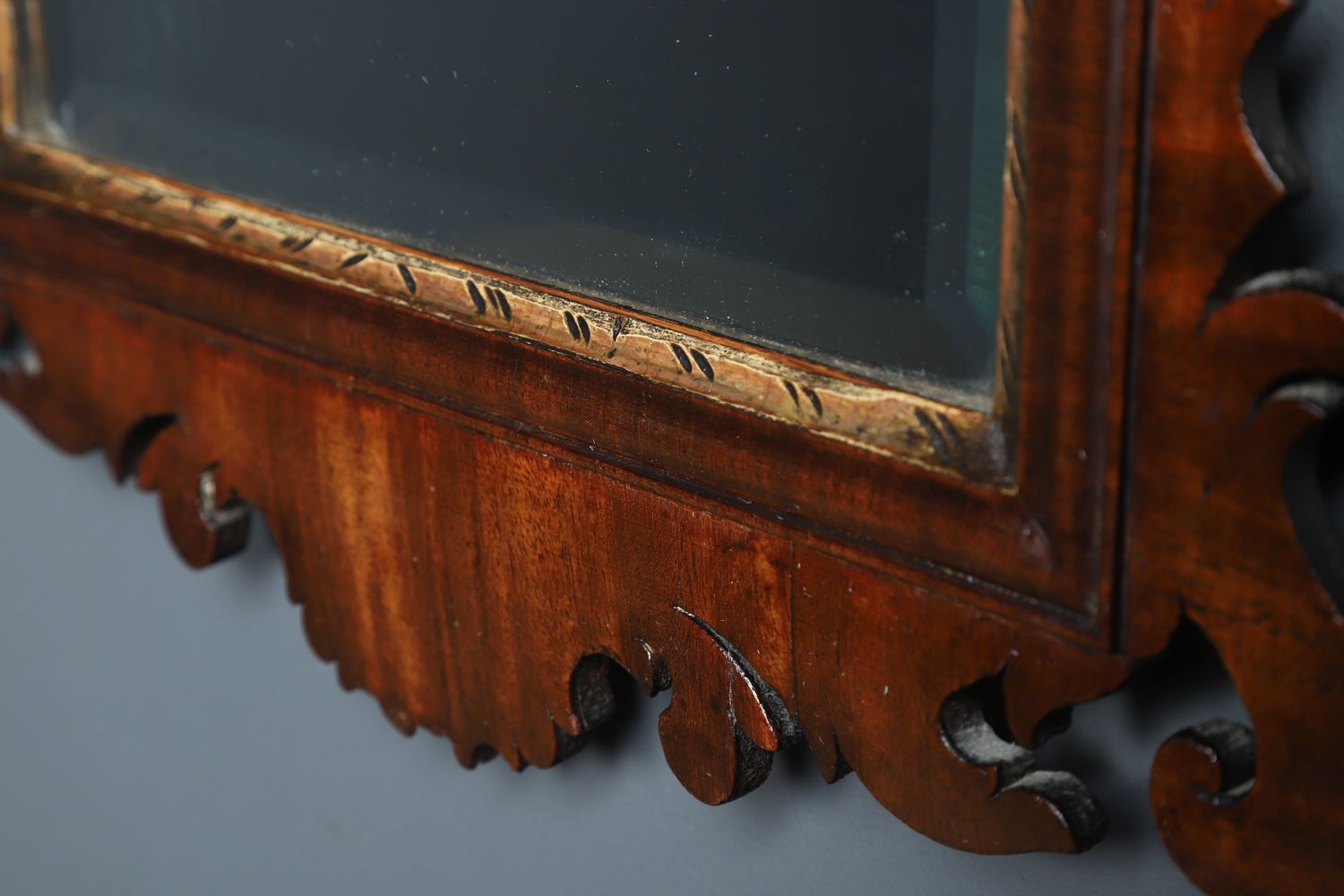 English Georgian Chippendale Style Walnut & Gilt Wall Hanging Portrait Mirror (Circa 1910) photo buy